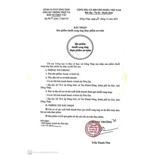 Xác nhận chuỗi cung ứng an toàn vệ sinh thực phẩm Phúc Đạt