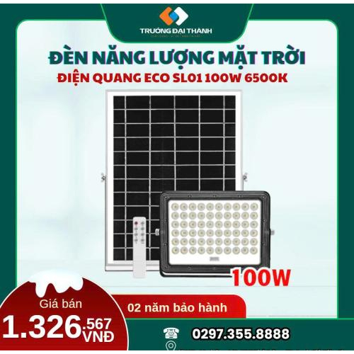 Đèn Chiếu Pha Ánh Sáng Trắng Năng Lượng Mặt Trời Điện Quang solar 100W (V01)